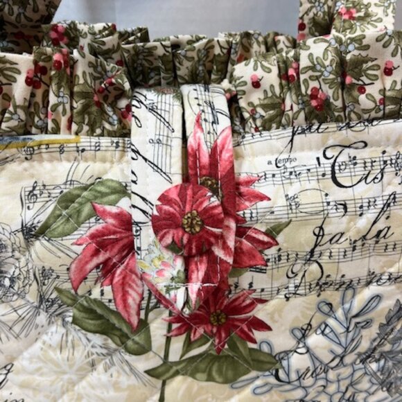 Handmade Christmas Fabric Button Closure Cotton Tote Handbag w/Eyeglass Case NEW - Picture 6 of 10